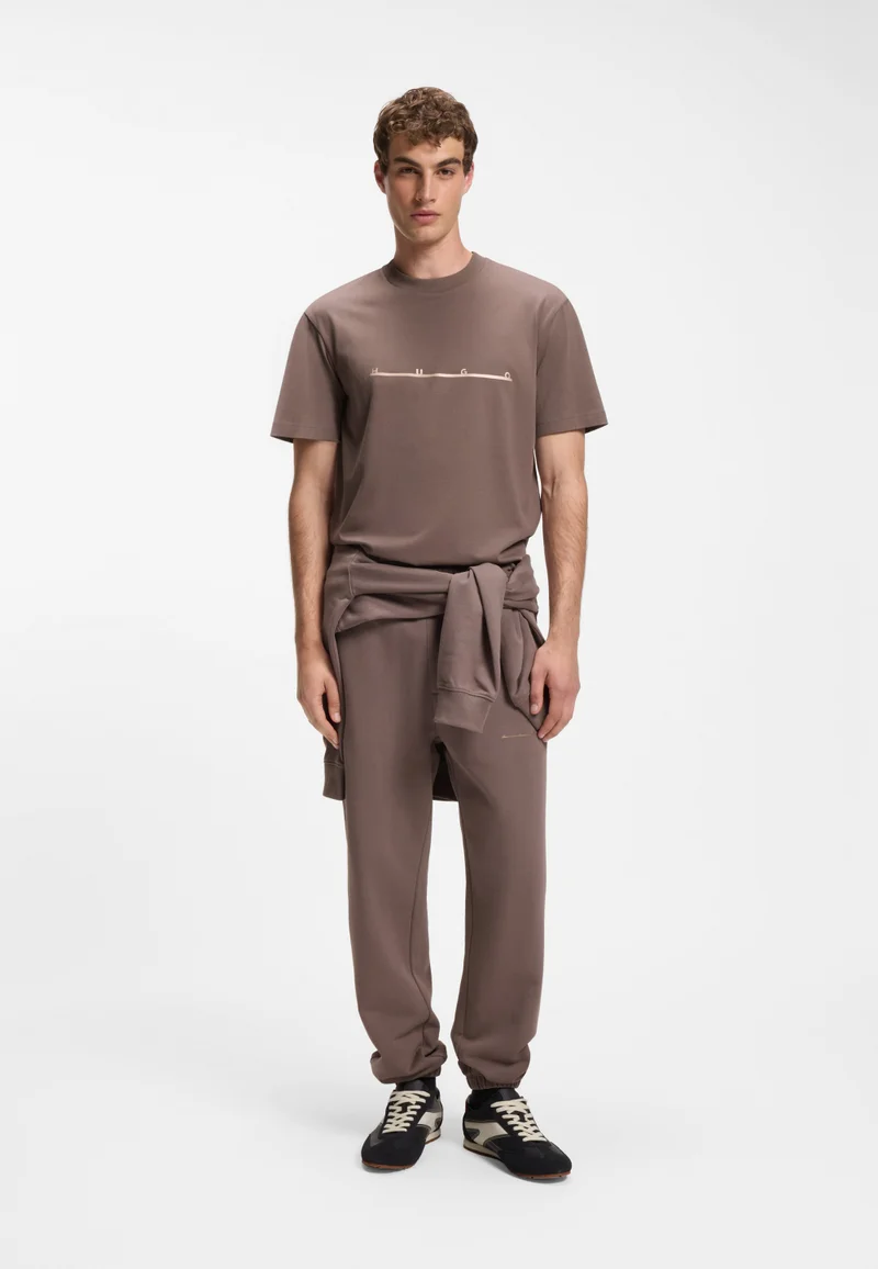 HUGO Brown Relaxed-fit T-shirt with zigzag stitching detail for Men | Best Price UAE