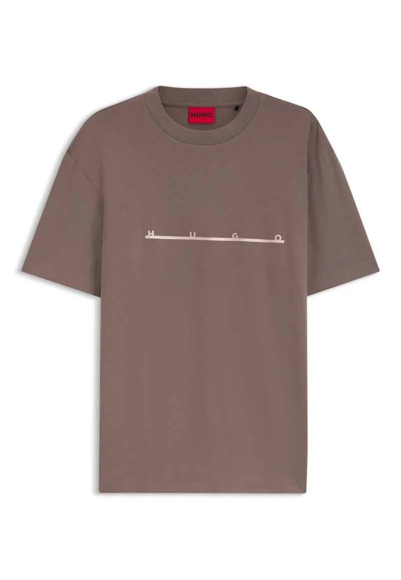 HUGO Brown Relaxed-fit T-shirt with zigzag stitching detail for Men | Best Price UAE