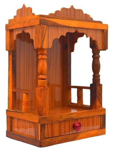 SLPL skylight SLPL skylight shivji Beautiful Wooden Pooja Stand for Home Mandir for Home Temple for Home and Office Puja Mandir for Home and Also Both Wall Hanging Temple H 45 L 32 W22 cm 1kg  - Image 1