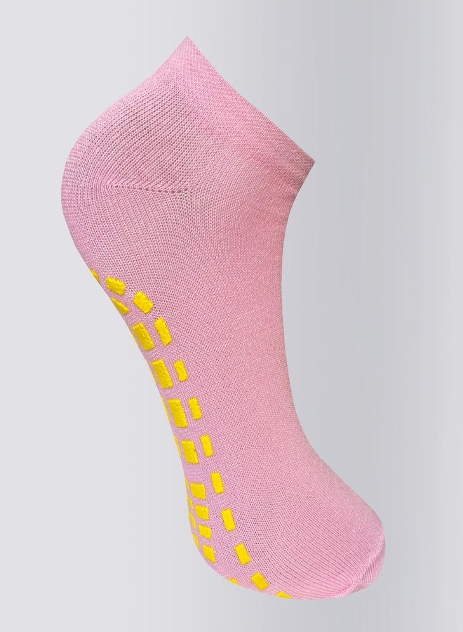 USOXO Women Ankle Length Cotton Grip Socks | Anti Skid Anti Slip Non-Slip Socks for Yoga Gym Home Use | Breathable Soft Stretchable | Pack of 3 Multicolour - Image 2