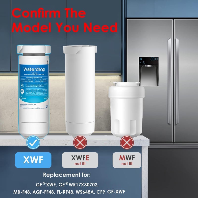Waterdrop XWF Replacement for GE® XWF Refrigerator, GE® XWF Water Filter, WR17X30702, 1 Filter (Not XWFE®) - Image 1
