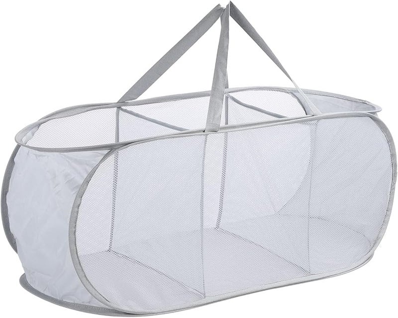 Gray 3 Section Collapsible Laundry Basket Portable Mesh Popup Hamper with Handles - Image 1