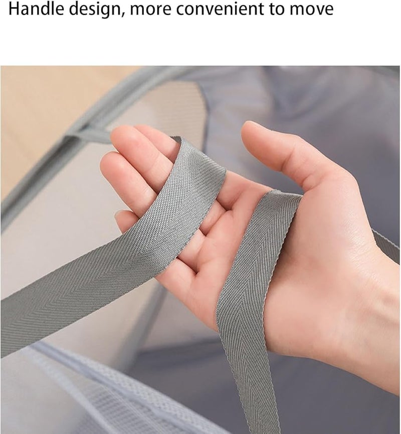 Gray 3 Section Collapsible Laundry Basket Portable Mesh Popup Hamper with Handles - Image 4