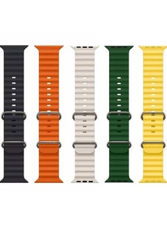 Pack Of 5 PCS Replacement apple Watch Ultra ocean Silicone Band Strap Compatible with 49MM 45MM 44MM 42MM For All Series