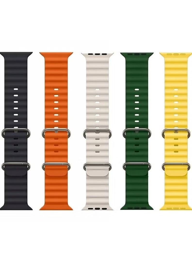 vesus - Pack Of 5 PCS Replacement apple Watch Ultra ocean Silicone Band Strap Compatible with 49MM 45MM 44MM 42MM For All Series - Image 1