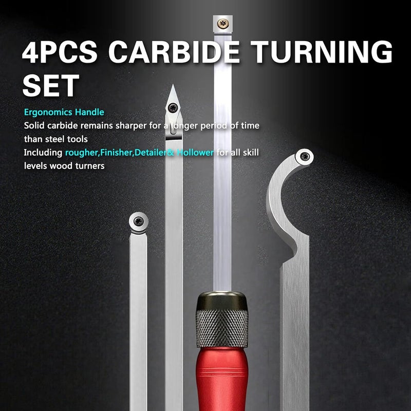 Aogbra Carbide Wood Lathe Turning Tools, Quick Replacement Turning Tools Set, Latest Version Lathe Full Size Rougher Finisher Swan Neck Hollowing Tools - Image 3