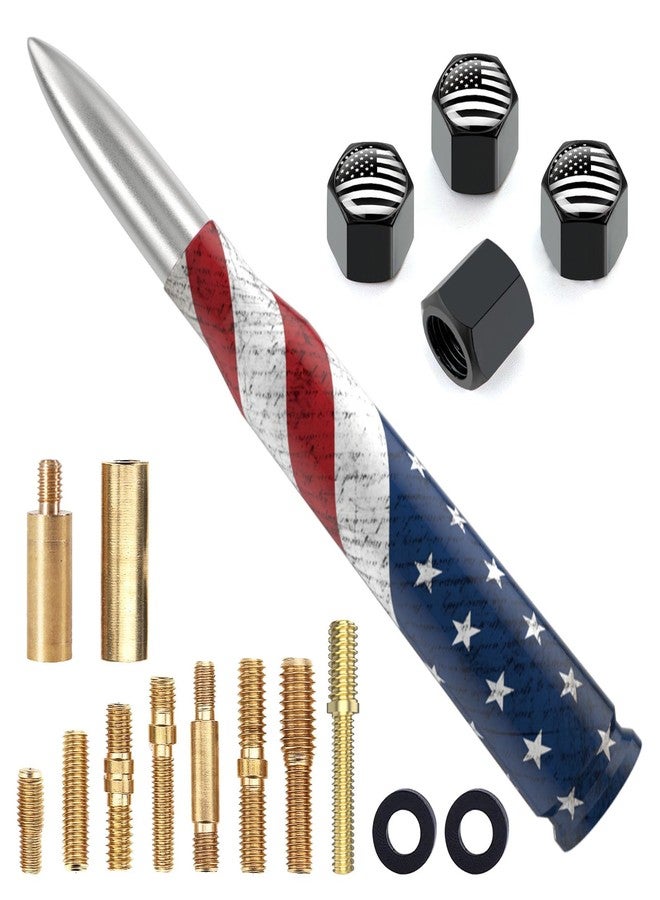 Engirette Car Truck Antenna with Valve Stem Caps - American Flag Design, Universal Vehicle Short Antenna Replacement Mast for Ford F150 F250 F350 Super Duty Raptor Dodge RAM GM Chevy Silverado 1500 2500 3500 - Image 1