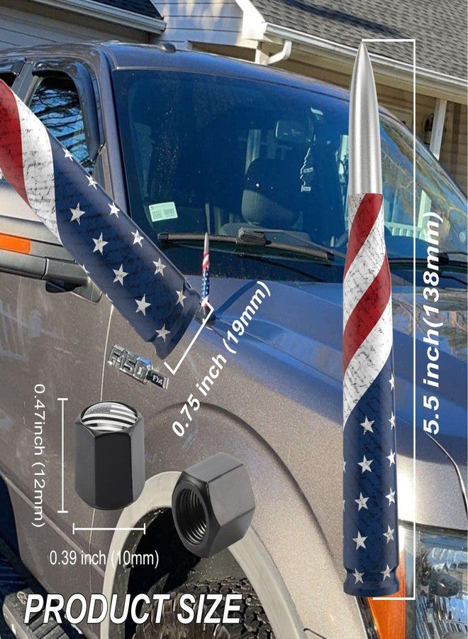 Engirette Car Truck Antenna with Valve Stem Caps - American Flag Design, Universal Vehicle Short Antenna Replacement Mast for Ford F150 F250 F350 Super Duty Raptor Dodge RAM GM Chevy Silverado 1500 2500 3500 - Image 2