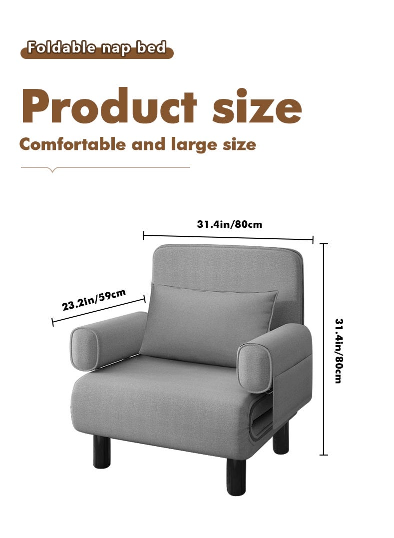 Generic 3 in 1 Convertible Chair Sofa Bed With Sponge armrest ,Simple Assembly Sofa Chair Bed with 6-Position Adjustable Backrest & Pocket, Small Futon Chair Couch for Small Spaces gray-80cm, Grey  - Image 2