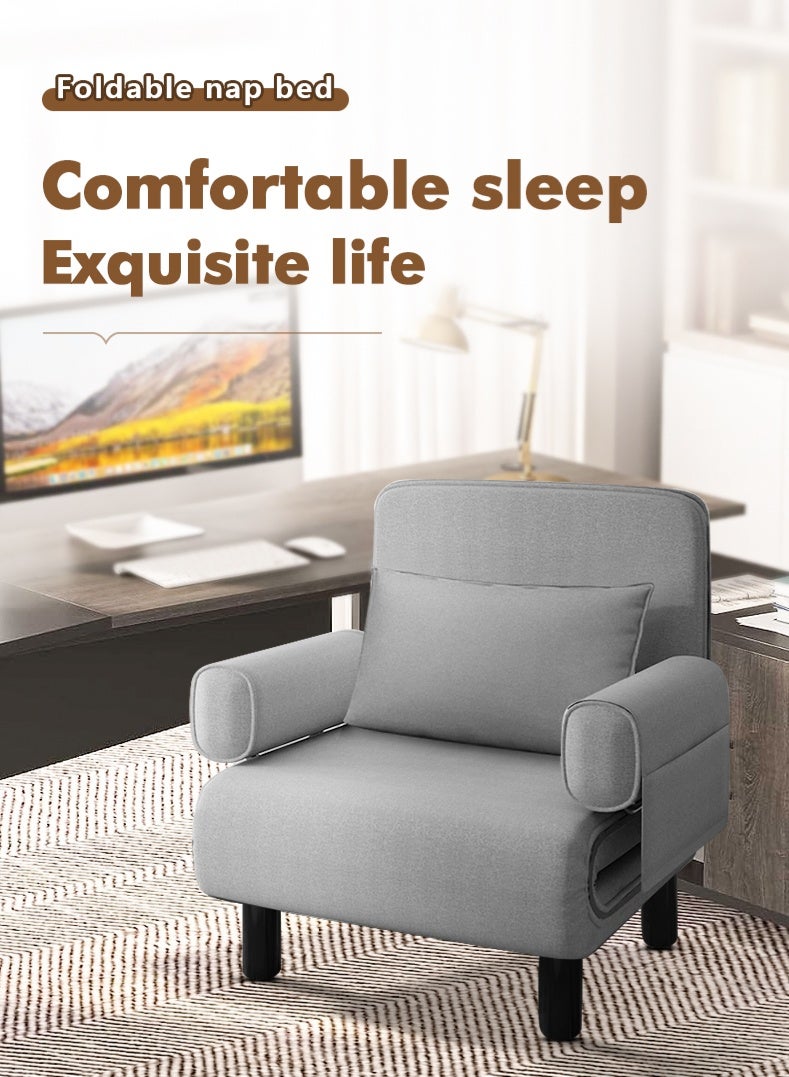 Generic 3 in 1 Convertible Chair Sofa Bed With Sponge armrest ,Simple Assembly Sofa Chair Bed with 6-Position Adjustable Backrest & Pocket, Small Futon Chair Couch for Small Spaces gray-80cm, Grey  - Image 1