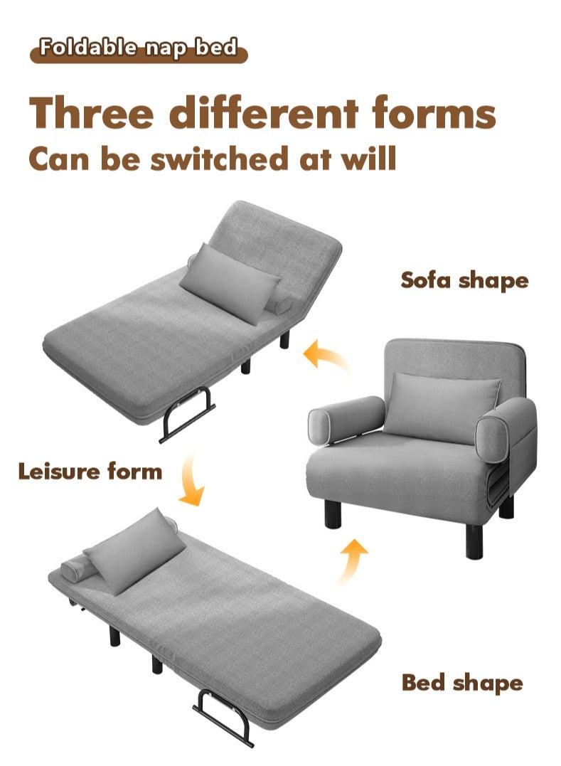 Generic 3 in 1 Convertible Chair Sofa Bed With Sponge armrest ,Simple Assembly Sofa Chair Bed with 6-Position Adjustable Backrest & Pocket, Small Futon Chair Couch for Small Spaces gray-80cm, Grey  - Image 3