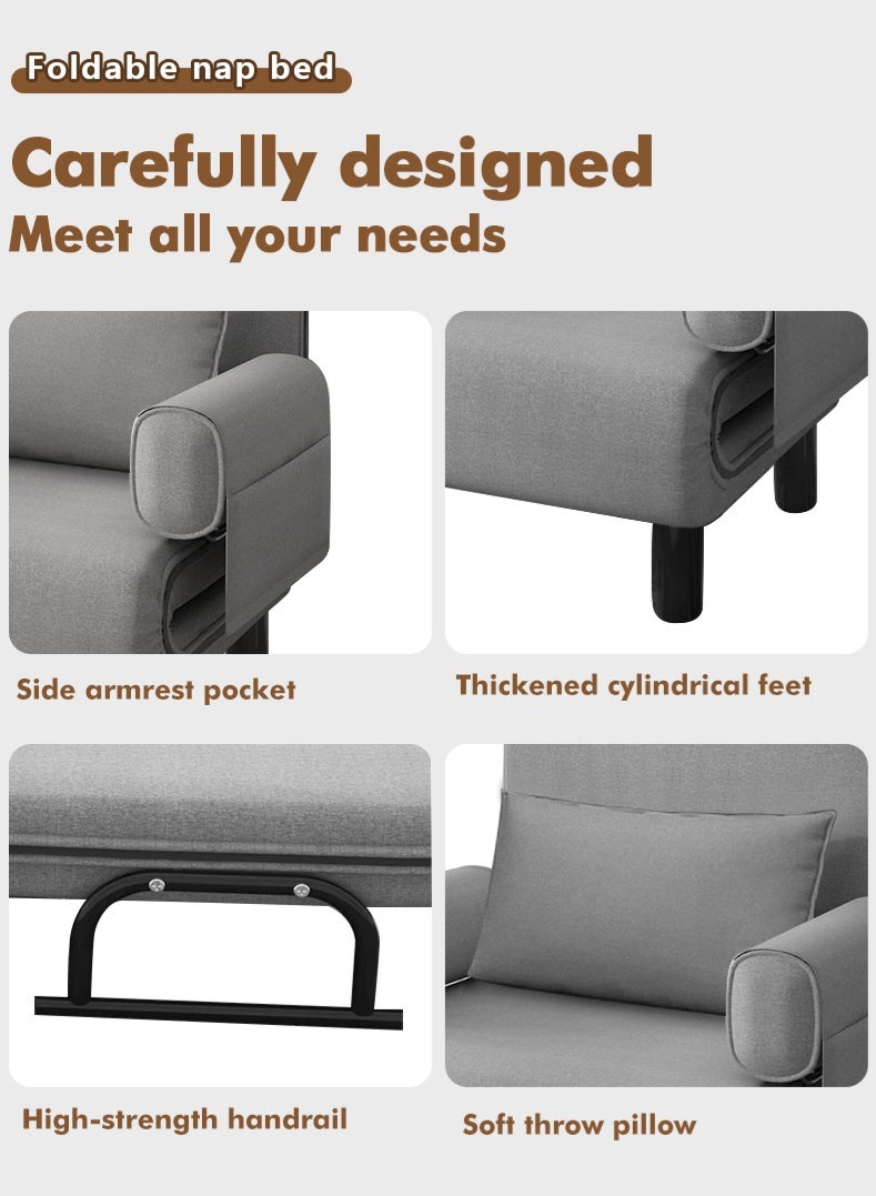 Generic 3 in 1 Convertible Chair Sofa Bed With Sponge armrest ,Simple Assembly Sofa Chair Bed with 6-Position Adjustable Backrest & Pocket, Small Futon Chair Couch for Small Spaces gray-80cm, Grey  - Image 4