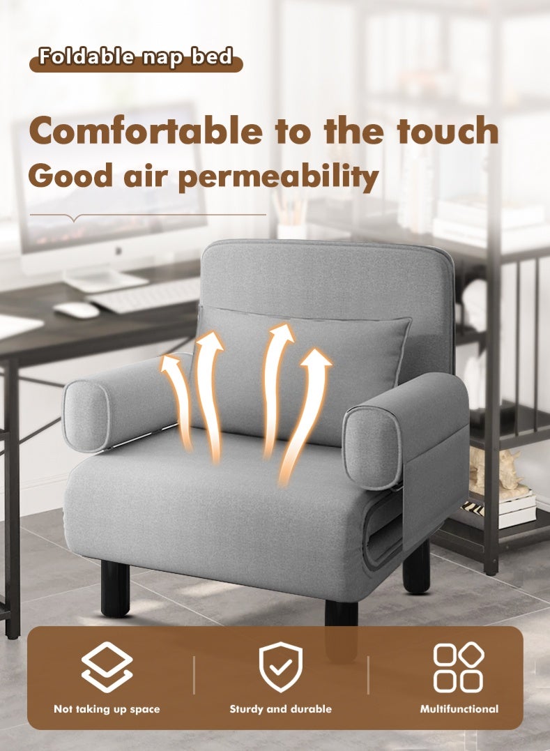Generic 3 in 1 Convertible Chair Sofa Bed With Sponge armrest ,Simple Assembly Sofa Chair Bed with 6-Position Adjustable Backrest & Pocket, Small Futon Chair Couch for Small Spaces gray-80cm, Grey  - Image 5