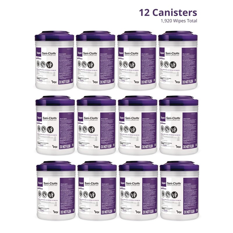 PDI Super Sani-Cloth Germicidal Disposable Wipe, Hospital Grade Disinfection, 160 Large 6" x 6.75" Wipes Each, Case of 12 Canisters - Image 2