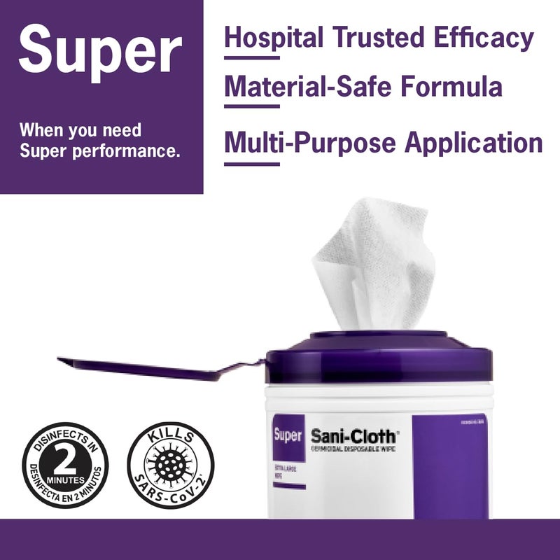 PDI Super Sani-Cloth Germicidal Disposable Wipe, Hospital Grade Disinfection, 160 Large 6" x 6.75" Wipes Each, Case of 12 Canisters - Image 4