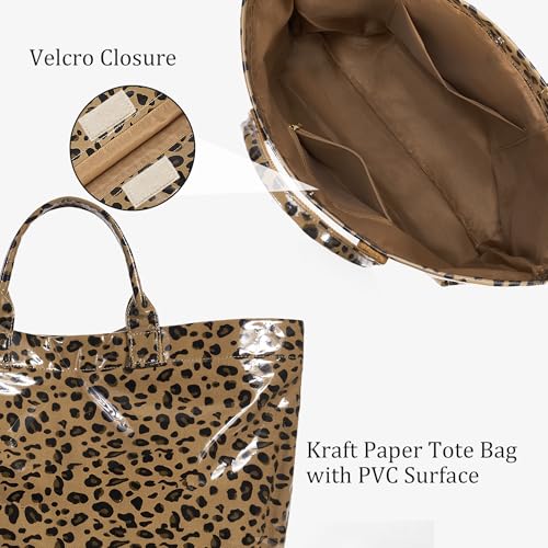Lushandy PVC Tote Bag for Women Trendy Plastic Tote Bag Letters Print Hobo Handbag Large Canvas Carry All Bag, Brown Leopard - Image 4