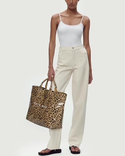 Lushandy PVC Tote Bag for Women Trendy Plastic Tote Bag Letters Print Hobo Handbag Large Canvas Carry All Bag, Brown Leopard - Image 2