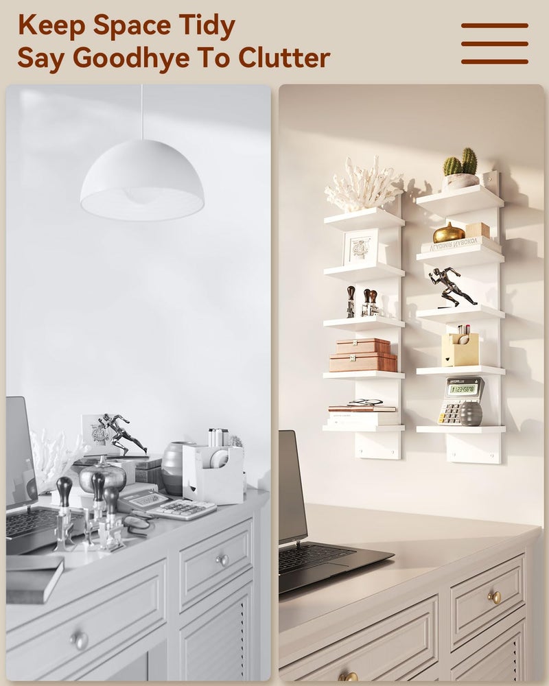 IBUYKE 5-Tier Modern Wall-Mounted Shelf, White Vertical Shelf, Floating Storage, Organizer, Tall Tower Design, Decorative Wall Mount Shelving for Home, Bedroom, Living Room, Office Decor WBC009W-2 - Image 5