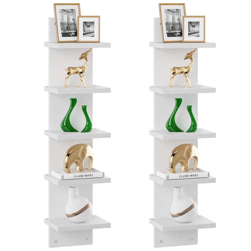 IBUYKE 5-Tier Modern Wall-Mounted Shelf, White Vertical Shelf, Floating Storage, Organizer, Tall Tower Design, Decorative Wall Mount Shelving for Home, Bedroom, Living Room, Office Decor WBC009W-2 - Image 1