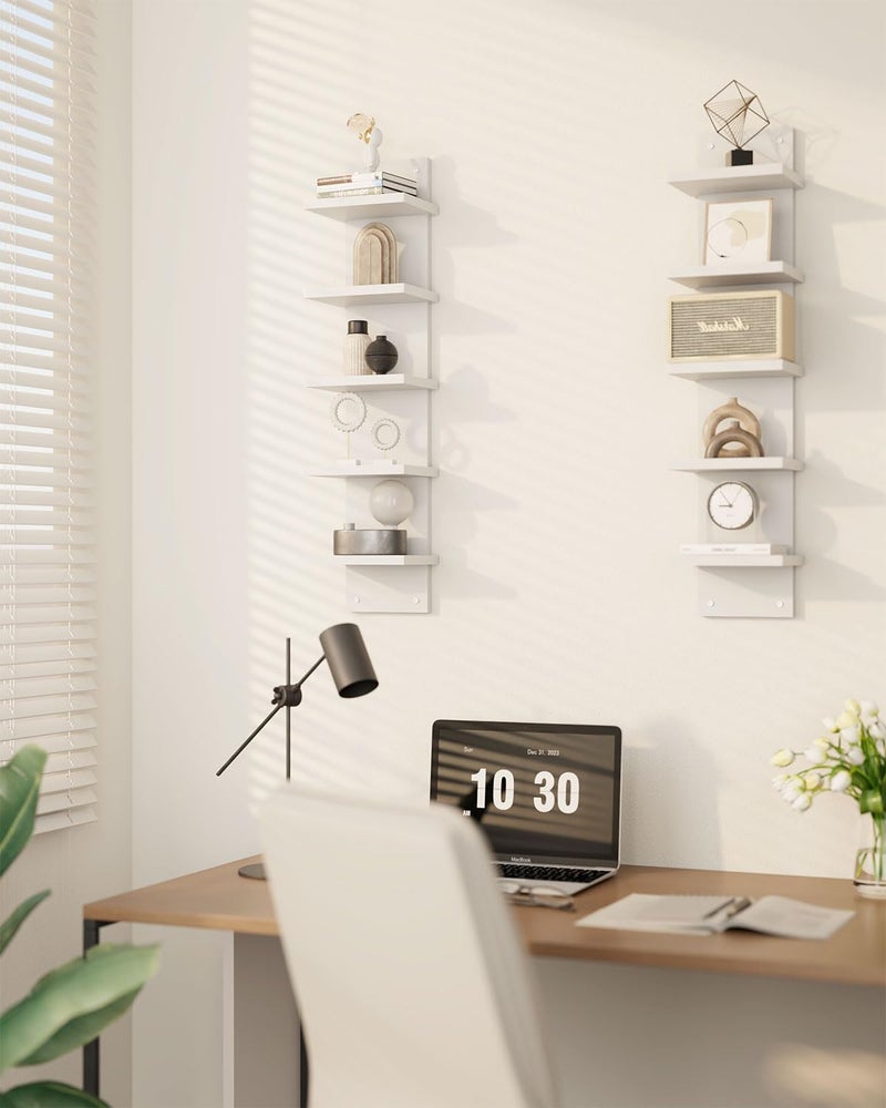 IBUYKE 5-Tier Modern Wall-Mounted Shelf, White Vertical Shelf, Floating Storage, Organizer, Tall Tower Design, Decorative Wall Mount Shelving for Home, Bedroom, Living Room, Office Decor WBC009W-2 - Image 4
