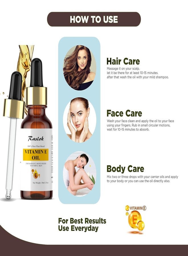 Raslok 100% Pure Plant-Based Vitamin E Oil Helps Nourish and Moisturize Skin for a Soft| Radiant, and Youthful Appearance | Supports Healthy-Looking Skin and Hair | 2 Fl.oz - 30ml - Image 3