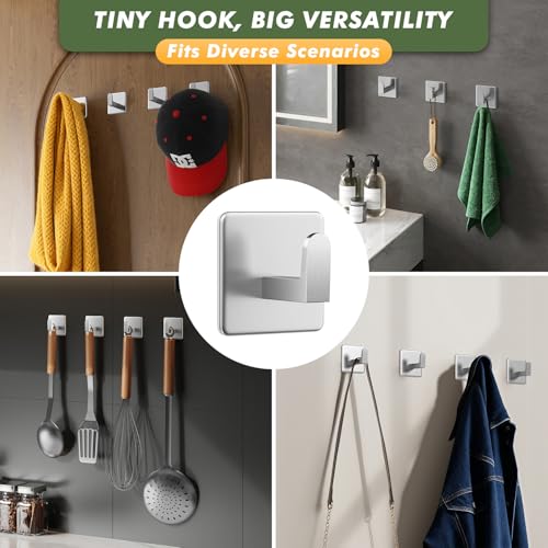 Auxmir Adhesive Hooks 15lb(Max) Towel Hooks, 5 Pack No Drilling Damage Free Wall Hooks, Thicken SUS304 Stainless Steel for Coat Robe, Waterproof Oilproof Rustproof for Bathroom Kitchen Office, Silver - Image 4