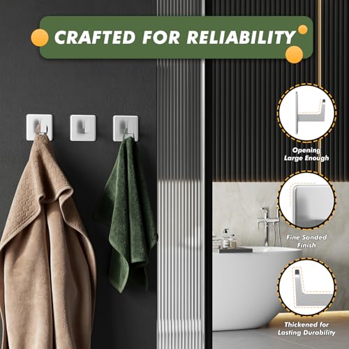 Auxmir Adhesive Hooks 15lb(Max) Towel Hooks, 5 Pack No Drilling Damage Free Wall Hooks, Thicken SUS304 Stainless Steel for Coat Robe, Waterproof Oilproof Rustproof for Bathroom Kitchen Office, Silver - Image 5