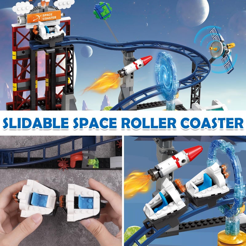 أطفال الهوغوز Hogokids Space Roller Coaster Building Toy - 888pcs Coaster Building Tet ميزات منصة رفع الأقمار الصناعية الصاروخ الصاروخ - Image 5