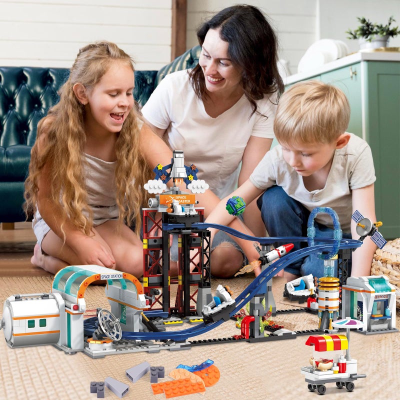 أطفال الهوغوز Hogokids Space Roller Coaster Building Toy - 888pcs Coaster Building Tet ميزات منصة رفع الأقمار الصناعية الصاروخ الصاروخ - Image 4
