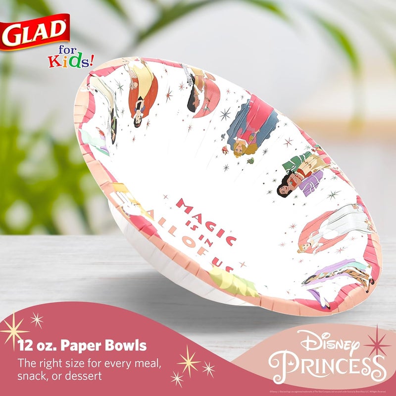 Glad for Kids Disney Princess 12oz Paper Snack Bowls - Magic is in All of Us - Durable, Soak Proof & Microwavable Disposable Bowls - 24ct bulk - Get the Matching Party Paper Plates & Party Cups - Image 2