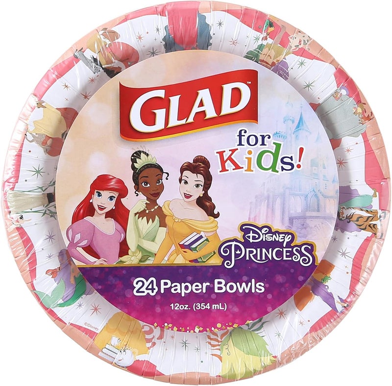 Glad for Kids Disney Princess 12oz Paper Snack Bowls - Magic is in All of Us - Durable, Soak Proof & Microwavable Disposable Bowls - 24ct bulk - Get the Matching Party Paper Plates & Party Cups - Image 1