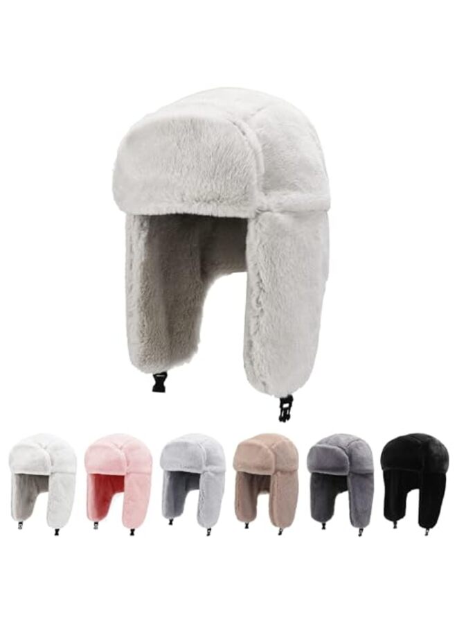 قبعات شتوية للرجال والنساء، قبعات شتوية من Ushanka Trapper مع غطاء للأذنين، دافئة للأولاد والبنات البالغين، لون بيج، مقاس واحد - Image 1