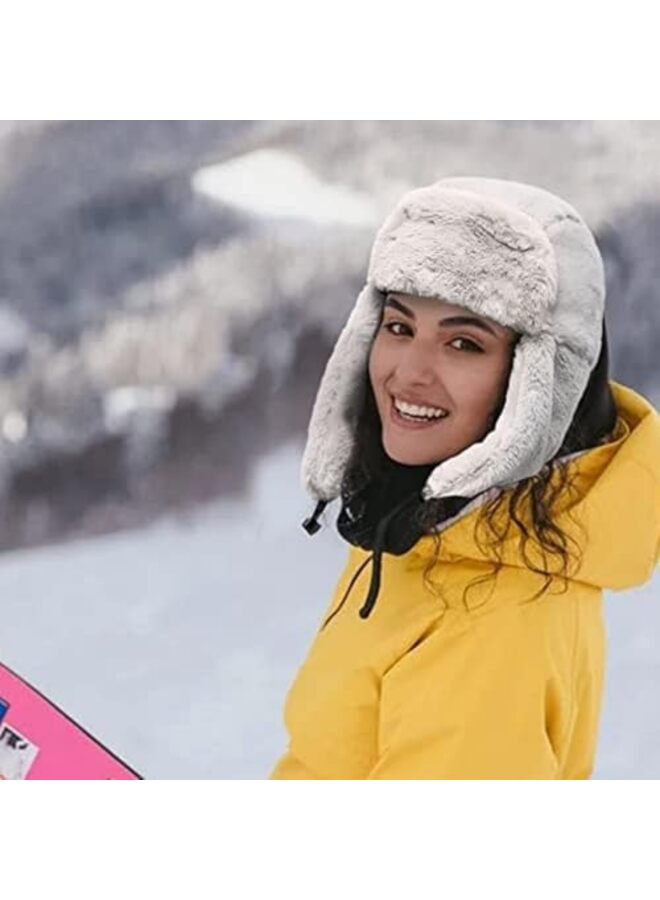 قبعات شتوية للرجال والنساء، قبعات شتوية من Ushanka Trapper مع غطاء للأذنين، دافئة للأولاد والبنات البالغين، لون بيج، مقاس واحد - Image 4