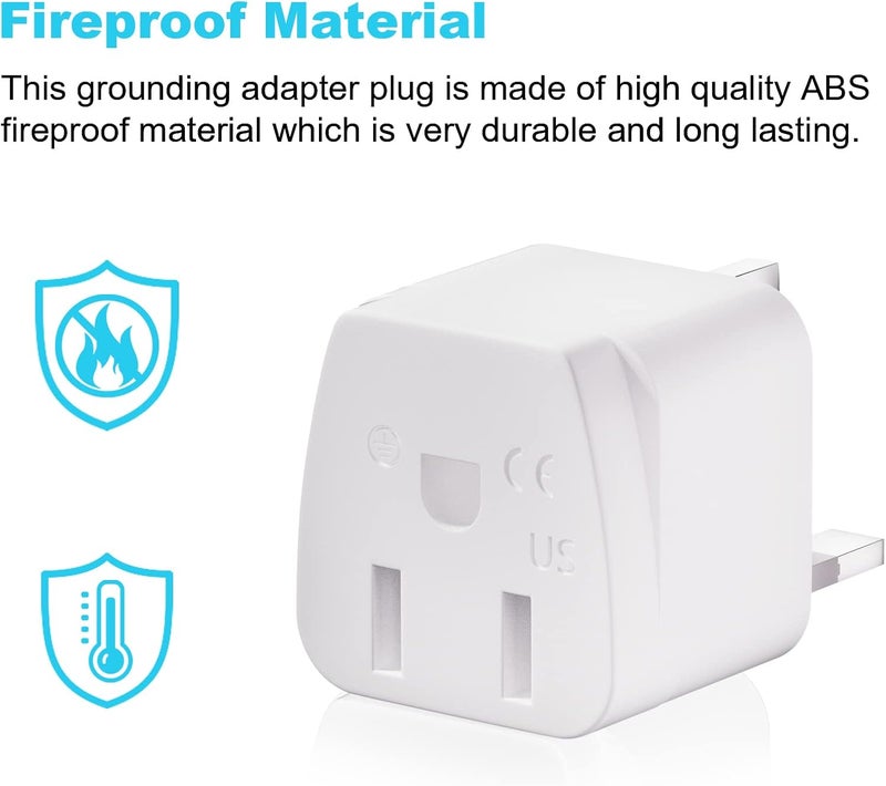 US to UK Plug Adapter 3 Pack, travel adapter 3 Pin UK Plug Adaptor Type G Grounded Plug Converter, Power Adapter for USA/UK Devices, White - Image 3