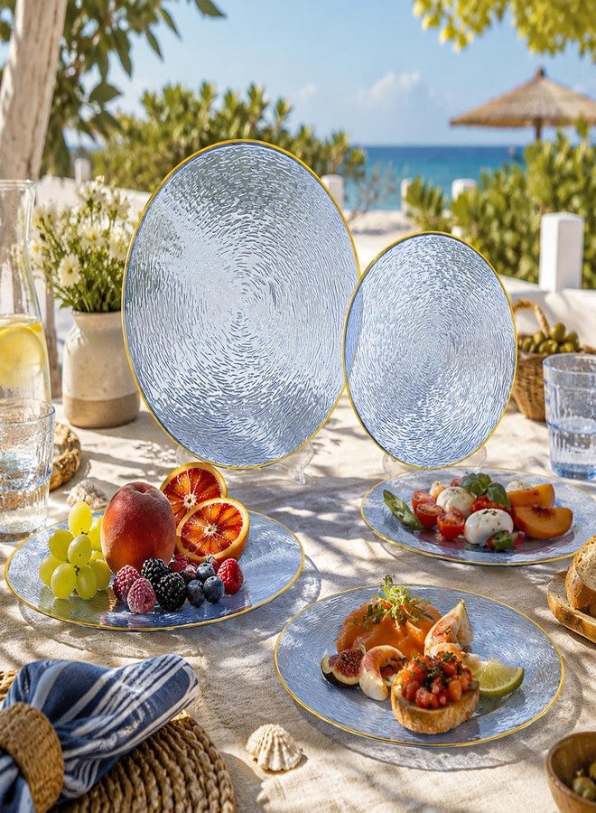 Liacere 60Pcs Blue Plastic Plates - Blue Disposable Plates With Gold Rim, Heavy-duty Gold Plates,Water ripples Party Plates Include 30 Dessert-Platos,30 Dinner-Platos for Party ＆ Wedding & Summer - Image 2