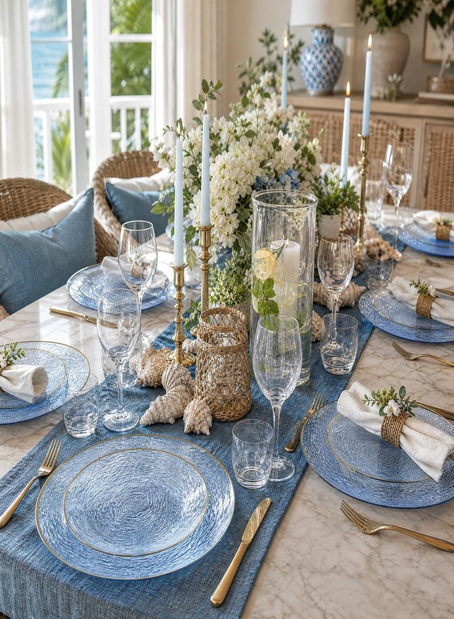 Liacere 60Pcs Blue Plastic Plates - Blue Disposable Plates With Gold Rim, Heavy-duty Gold Plates,Water ripples Party Plates Include 30 Dessert-Platos,30 Dinner-Platos for Party ＆ Wedding & Summer - Image 5