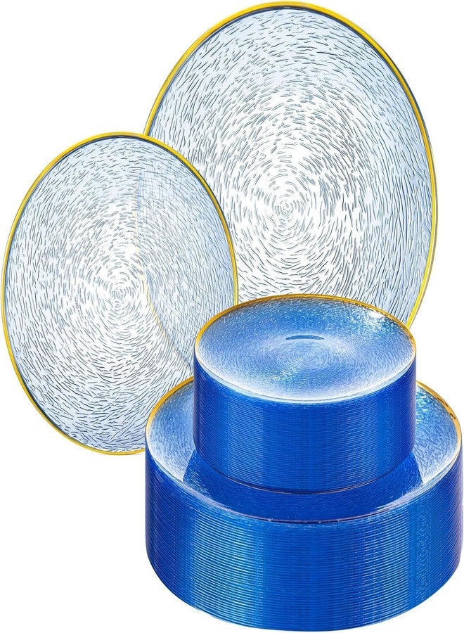 Liacere 60Pcs Blue Plastic Plates - Blue Disposable Plates With Gold Rim, Heavy-duty Gold Plates,Water ripples Party Plates Include 30 Dessert-Platos,30 Dinner-Platos for Party ＆ Wedding & Summer - Image 1