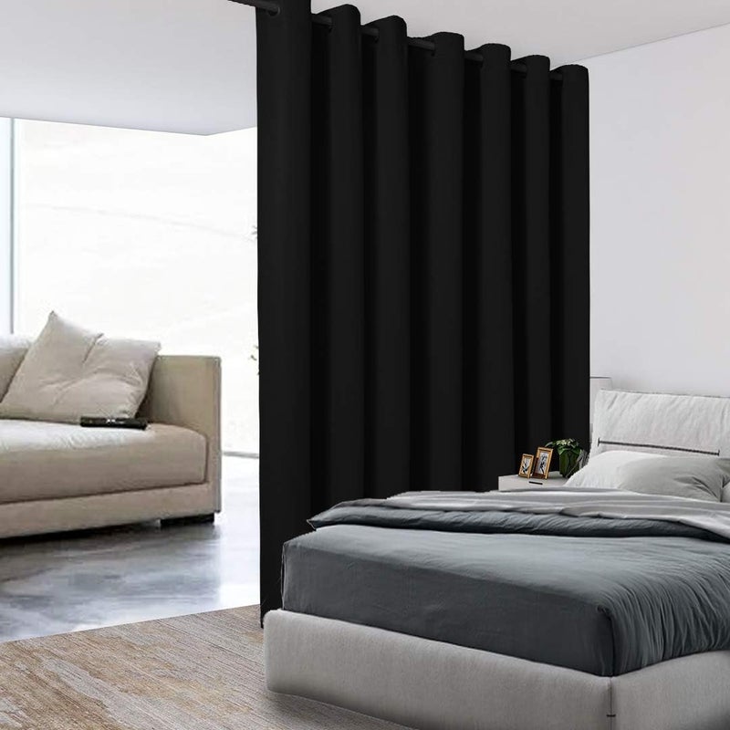 BONZER Room Divider Curtain Grommet Thermal Insulated Wide Blackout Curtains for Bedroom Living Room, 96L x 108W Inch (8L x 9W ft), 1 Panel, Black - Image 1