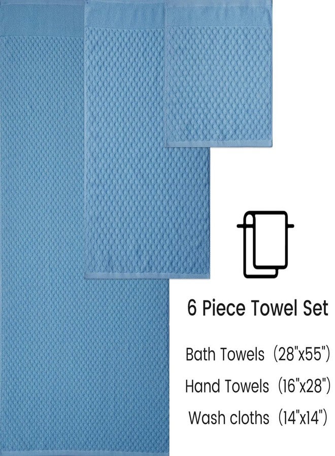 Simple&Opulence Premium 100% Cotton Towel Set 6 Piece, Jacquard Soft Absorbent Towels for Bathroom, Hotel and Spa, 2 Bath Towels 28"x55", 2 Hand Towels 16"x28" & 2 Washcloths 14"x14" (Blue) - Image 5