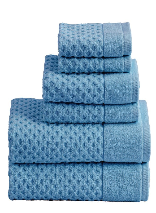Simple&Opulence Premium 100% Cotton Towel Set 6 Piece, Jacquard Soft Absorbent Towels for Bathroom, Hotel and Spa, 2 Bath Towels 28"x55", 2 Hand Towels 16"x28" & 2 Washcloths 14"x14" (Blue) - Image 1