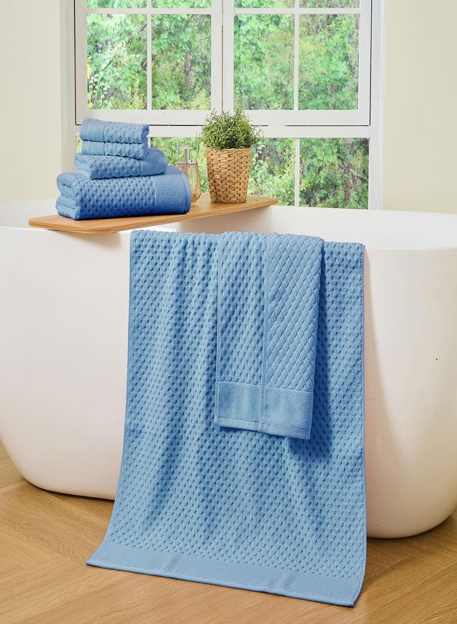 Simple&Opulence Premium 100% Cotton Towel Set 6 Piece, Jacquard Soft Absorbent Towels for Bathroom, Hotel and Spa, 2 Bath Towels 28"x55", 2 Hand Towels 16"x28" & 2 Washcloths 14"x14" (Blue) - Image 4