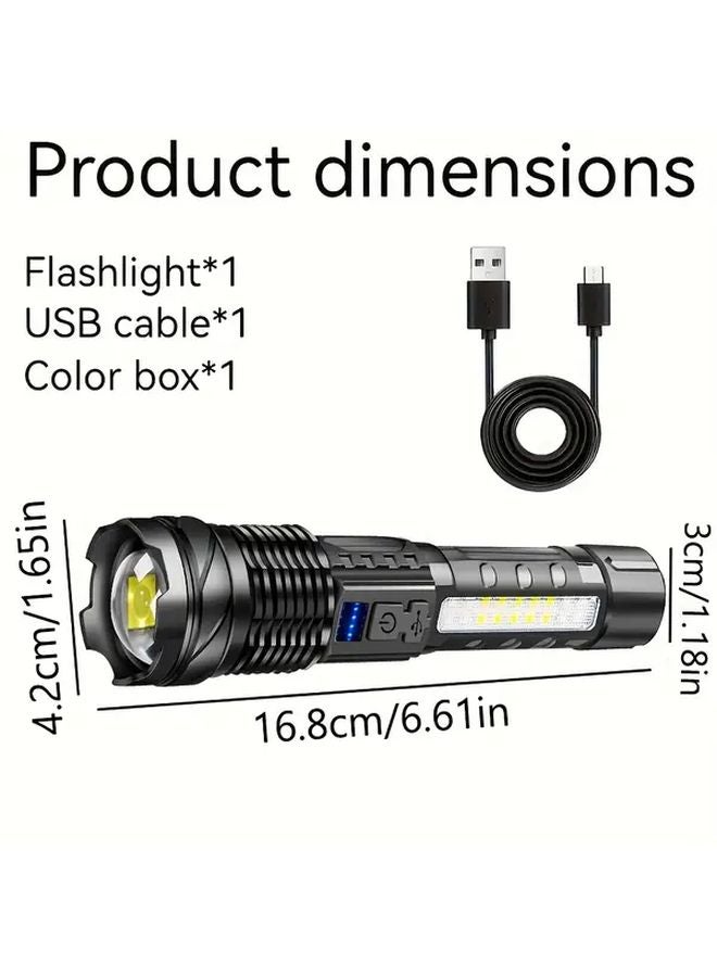 1PACK High Power LED Flashlight With COB Red Blue Warning Light Rechargeable Zoomable For Outdoor Fishing Camping - Image 4