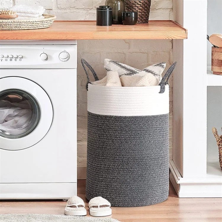 Y&D Large Cotton Rope Laundry Basket - Handmade Woven Storage Hamper with Handles - Foldable for Appliances, Size, Color Options - Image 5