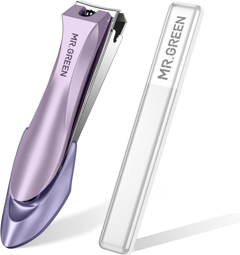 MRGREEN Nail Clippers with Nail FileAnti Splash Nail Clipper Set for Thick NailsMedical Grade Stainless Steel Professional Nail CutterSharp and Durable fingernail Clipper for Men and WomenPurple