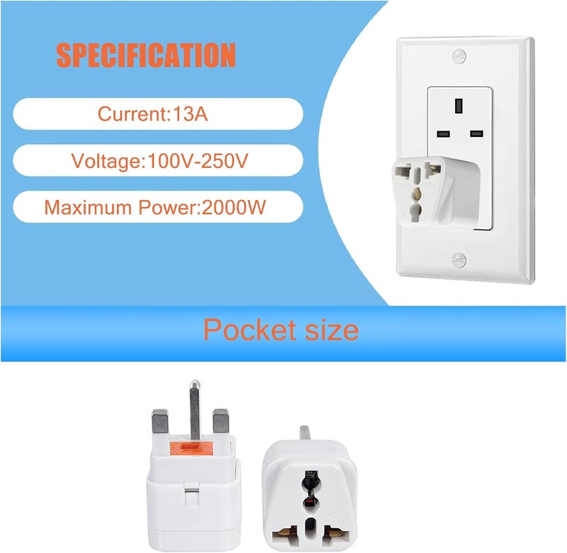 4 Pack World to SA Travel Plug Adaptor With UK Safety Standards Accepts US, Europe, Australia,US to UK SA UAE HK SG Travel Plug Adapter 10A 1800W - Image 2