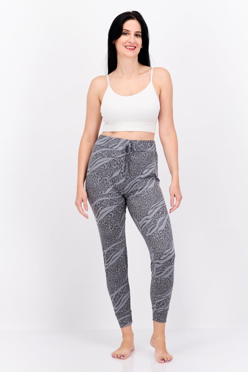 French Affair Women Allover Print Drawstring Pajamas, Grey - Image 4