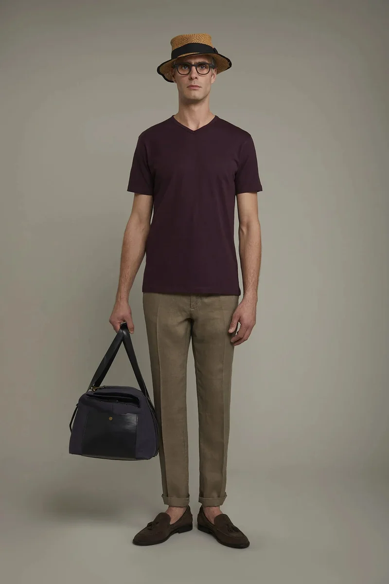 Regular fit Chino trousers 100% linen - Lt Brown