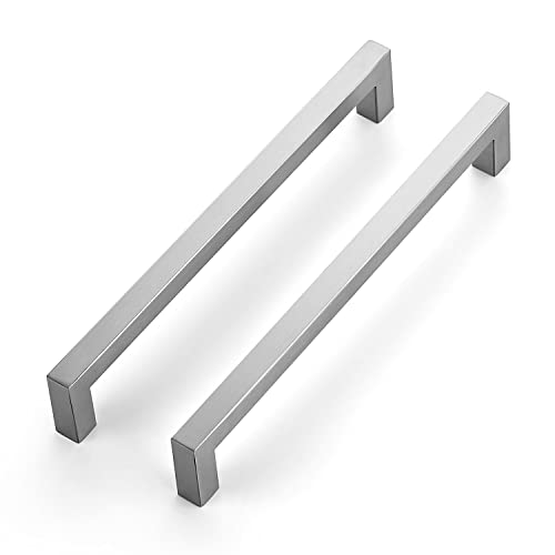 Ravinte 3 Pack 8 Inch Square Cabinet Handles - Satin Nickel & Brushed Nickel Drawer Pulls - Kitchen Cabinet Hardware - Image 1