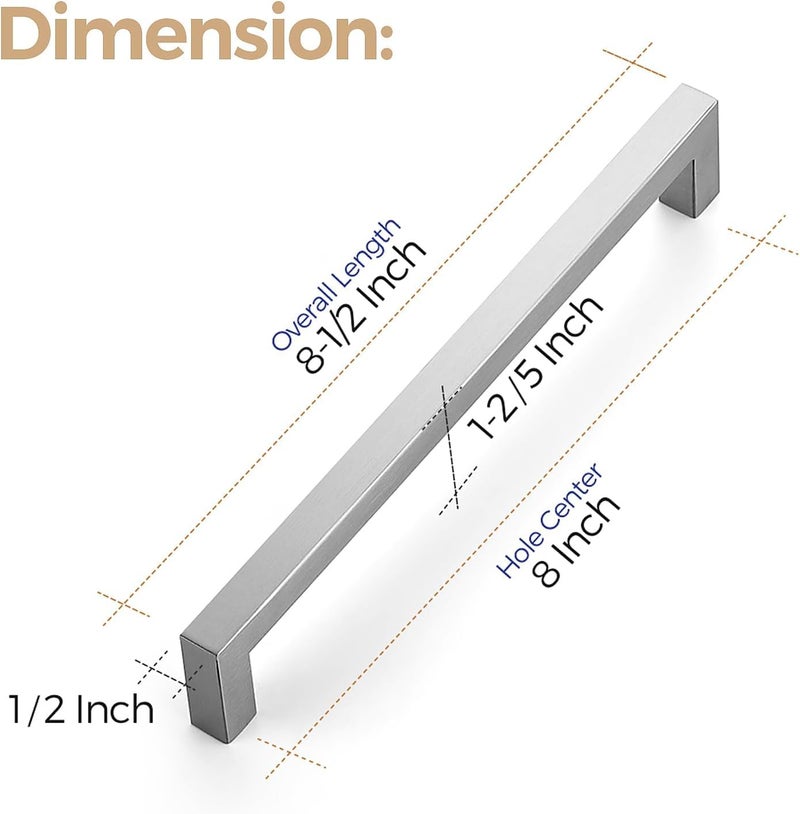 Ravinte 3 Pack 8 Inch Square Cabinet Handles - Satin Nickel & Brushed Nickel Drawer Pulls - Kitchen Cabinet Hardware - Image 3