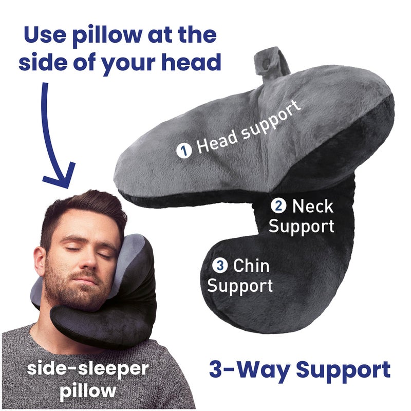 J-Pillow Travel Pillow | Travel Pillows for Airplanes | British Invention of The Year | Travel Neck Pillow | Side Sleep Pillow | Neck Pillow | Easy-to-Carry | Black - Image 2